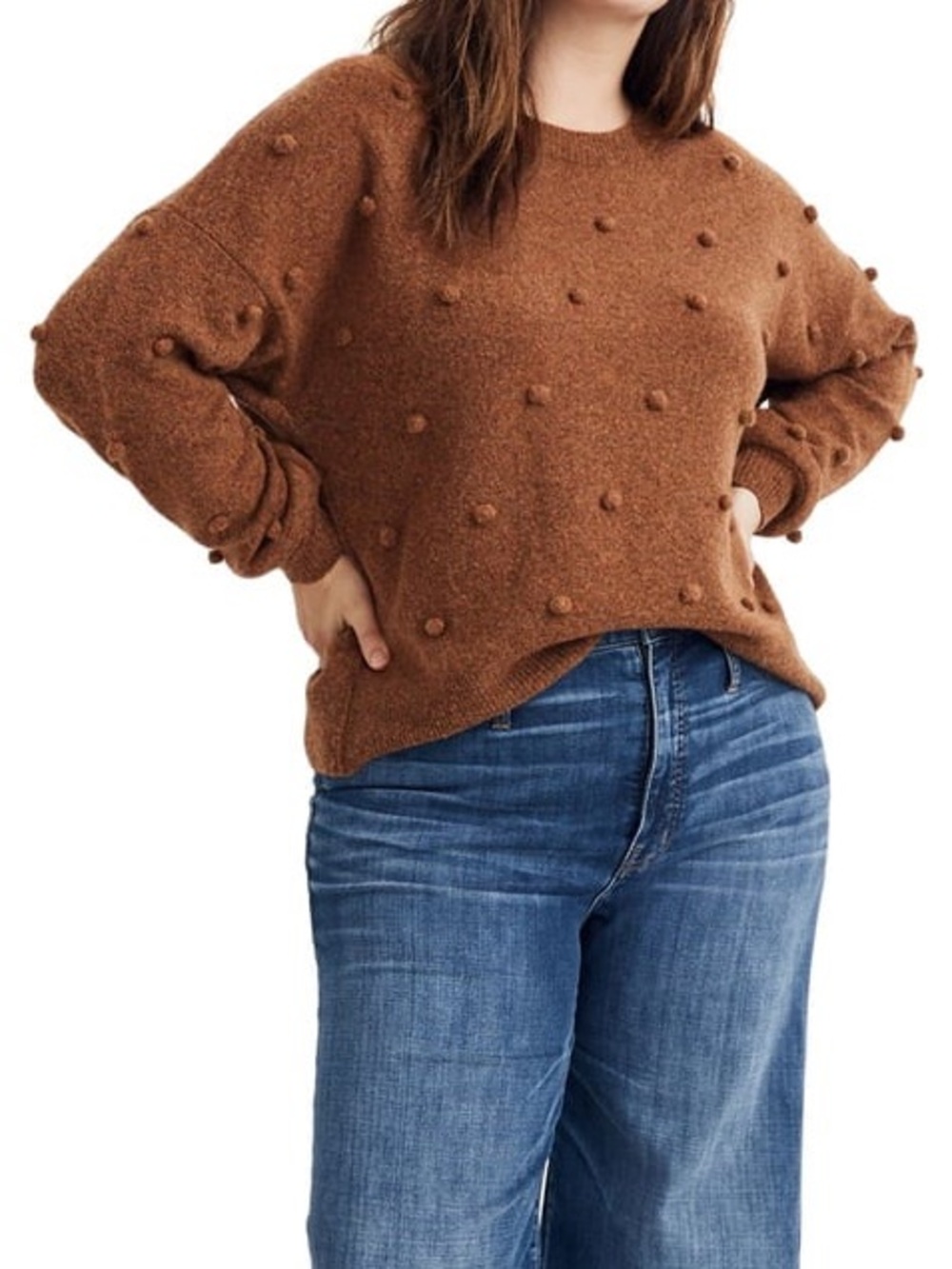Madewell Brockton Bobble Sweater Wool Blend Brown Orange Size Large
